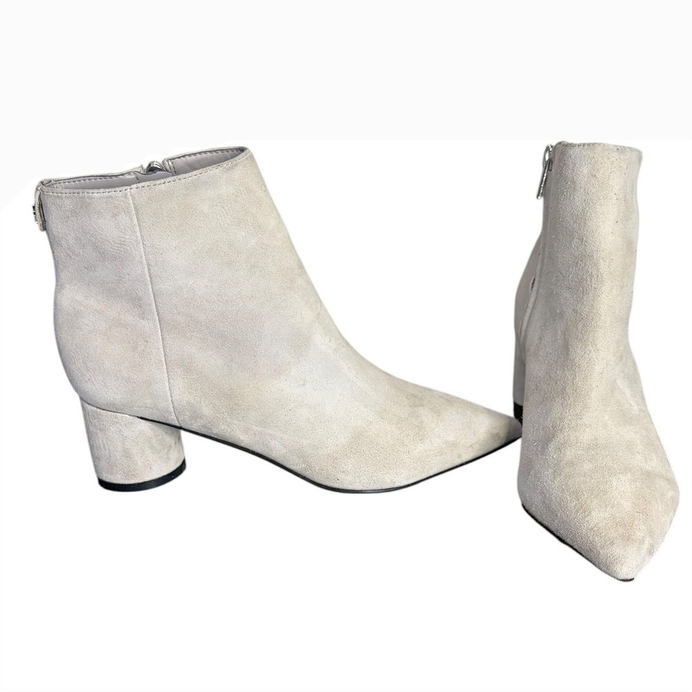 Calvin Klein Light Grey Suede Pointed Toe Block Heel Ankle Boots Women's Size 5M